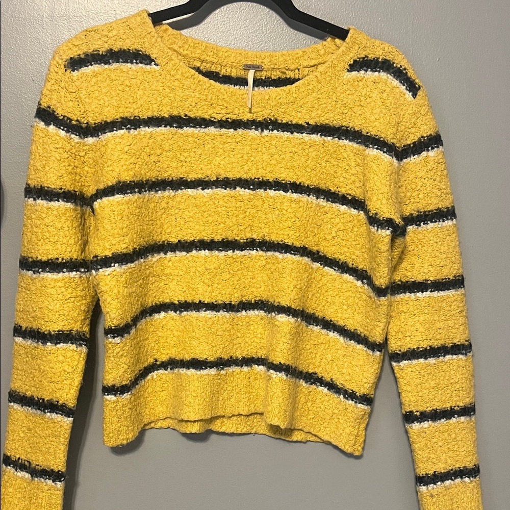 Free People Yellow Striped Fuzzy Knit Sweater
